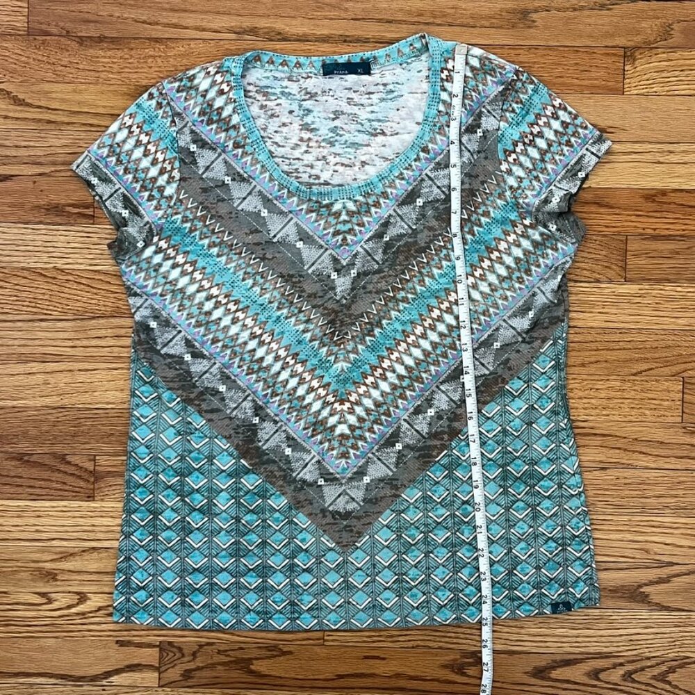 Prana XL Geo Print Hiking Top Teal REIcore Gorpcore Trail Active Tee - Picture 7 of 8
